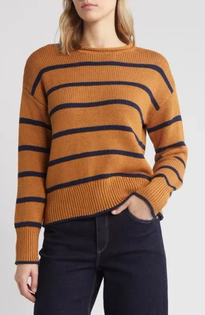 Caslonr Caslon(r) Easy Pima Cotton Roll Neck Sweater In Tan Sugar- Navy Blazer Stripe