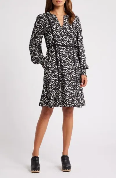 Caslonr Caslon(r) Floral Long Sleeve Dress In Black- Grey Floral Fields