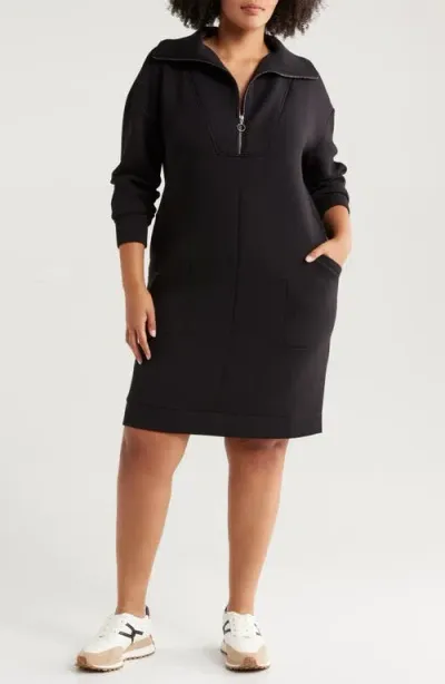 Caslonr Caslon(r) Half Zip Long Sleeve Sweatshirt Dress (plus)<br /> In Black