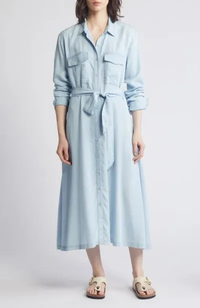 Caslonr Caslon(r) Long Sleeve Belted Chambray Midi Shirtdress In Light Wash