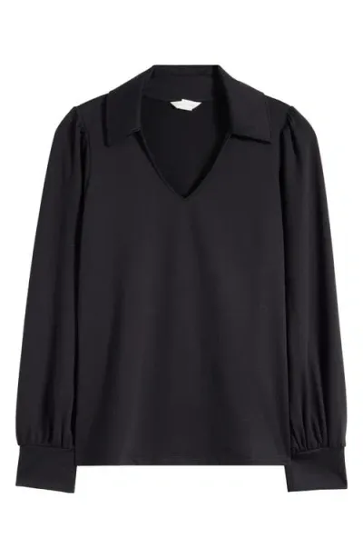 Caslonr Caslon(r) Long Sleeve Johnny Collar Polo In Black