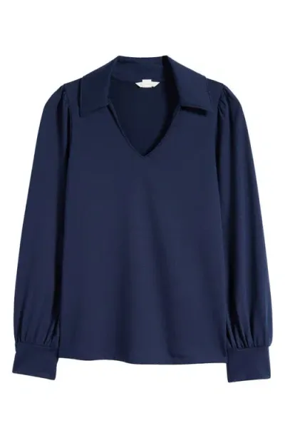 Caslonr Caslon(r) Long Sleeve Johnny Collar Polo In Navy Blazer