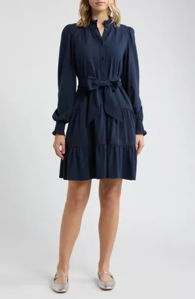 Caslonr Caslon(r) Long Sleeve Organic Cotton Belted Dress In Navy Blazer