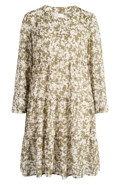 Caslonr Caslon(r) Print Long Sleeve Tiered Dress In Olive Burnt Sera Floral