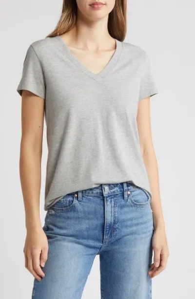 Caslonr Caslon(r) Stretch Cotton Blend V-neck T-shirt In Grey Medium Heather