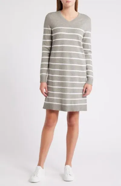 Caslonr Caslon(r) Stripe Long Sleeve Sweater Dress In Heather Grey Stacy Stripe