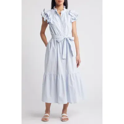 Caslonr Caslon(r) Stripe Ruffle Sleeve Maxi Dress In Blue Skyway- White Stripe