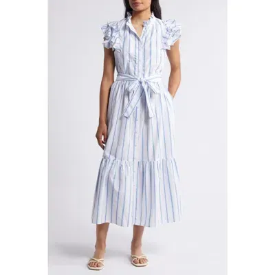 Caslonr Caslon(r) Stripe Ruffle Sleeve Maxi Dress In White- Blue Marmara Leigh Ann