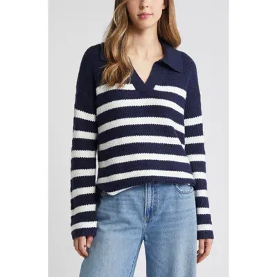 Caslonr Caslon(r) Stripe Textured Polo Sweater In Navy Blazer- White Stripe