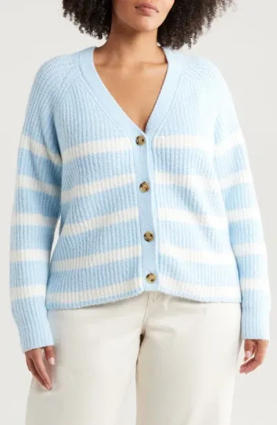 Caslonr Caslon(r) Weekend Stripe Cardigan In Blue- Ivory Cloud Cleo Stripe