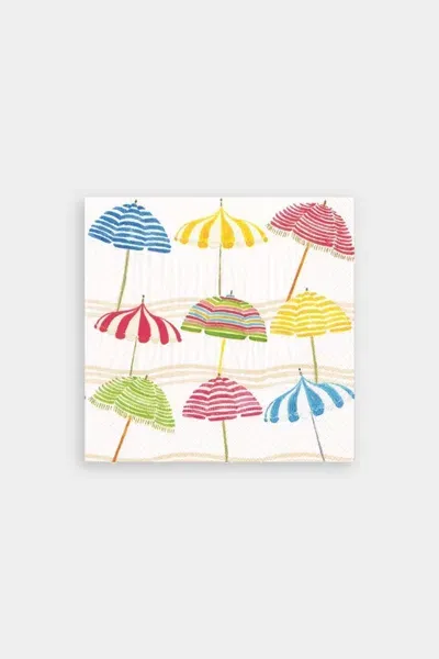 Caspari Beach Umbrellas Paper Cocktail Napkins In Multi