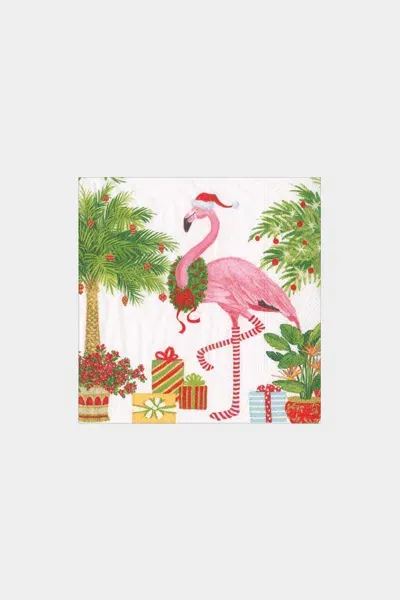 Caspari Christmas Flamingos Paper Cocktail Napkins In Multi