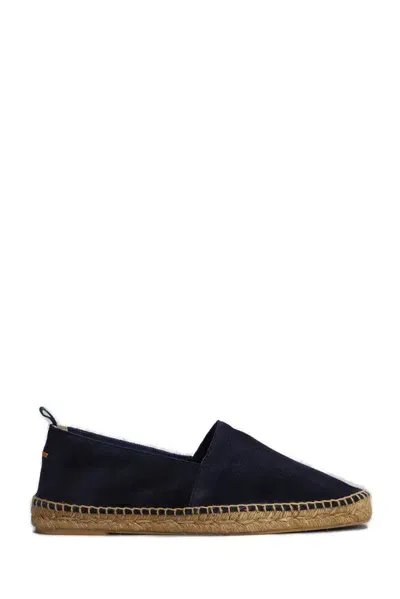 Castaã±er Almond Toe Braided Raffia Espadrilles In Navy