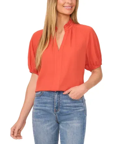 Cece Women's Split-neck Puff-sleeve Blouse In Chili