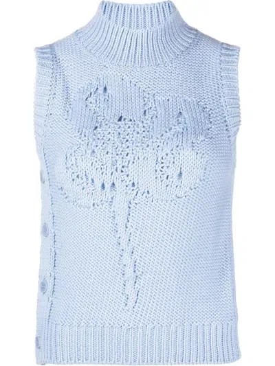 Cecilie Bahnsen Irina Floral Knitted Wool Vest In Blue