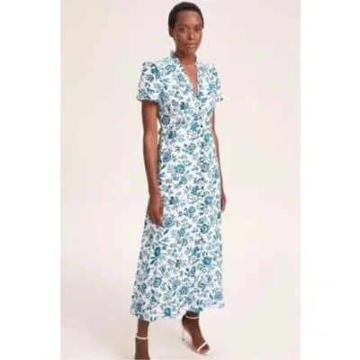 Cefinn Liliana Dress In White Blue Palm Floral