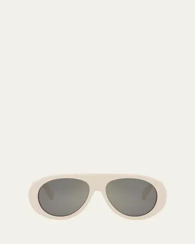 Celine Apres Ski Acetate Aviator Sunglasses In Ivory Smoke Mirror