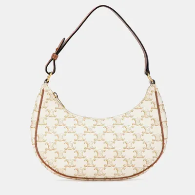 Pre-owned Celine Ava Triomphe Shoulder Bag In Beige