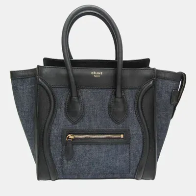 Pre-owned Celine Black Leather And Denim Micro Luggage Satchel