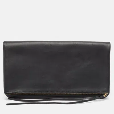 Pre-owned Celine Black/blue Leather Fold Over Zip Clutch