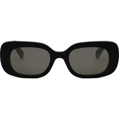 Celine Bold 3 Dots 51mm Rectangular Sunglasses In Shiny Black/smoke