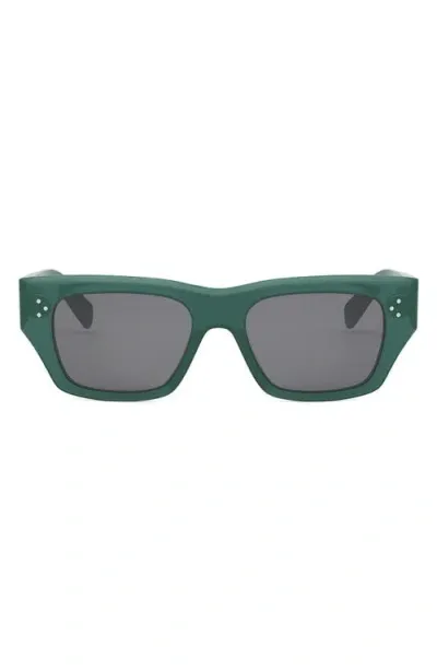 Celine Bold 3 Dots 53mm Geometric Sunglasses In Shiny Dark Green/smoke