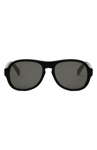 Celine Bold 3 Dots 56mm Pilot Sunglasses In Shiny Black/smoke