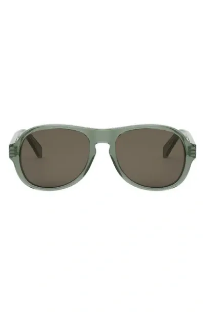 Celine Bold 3 Dots 56mm Pilot Sunglasses In Shiny Light Green/brown