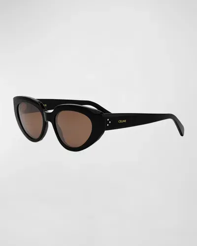 Celine Bold 3 Dots Acetate Cat-eye Sunglasses In Shiny Black Brown