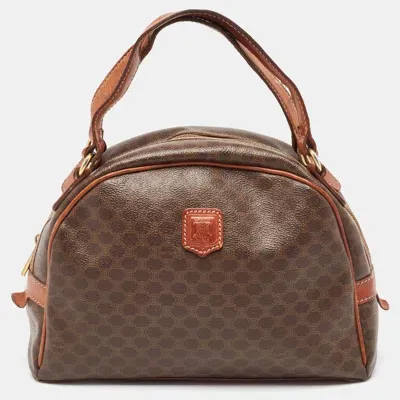 Pre-owned Celine Brown Macadam Coated Canvas And Leather Dome Satchel