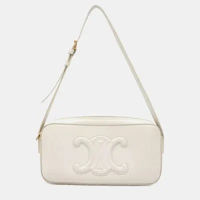 Pre-owned Celine Ivory Leather Triomphe Shoulder Bag In White