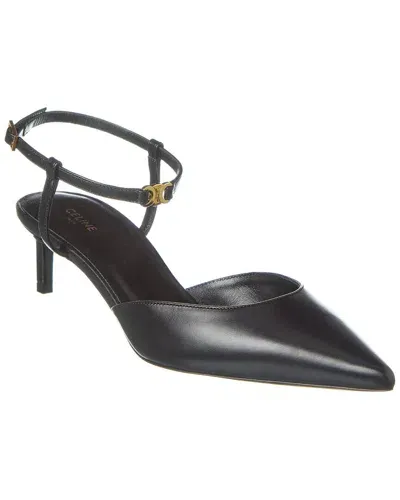 Celine Kitten Strap Leather Pump In Black