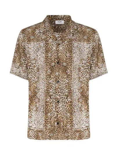 Celine Leopard Printed Short-sleeved Shirt In Leopard/craie