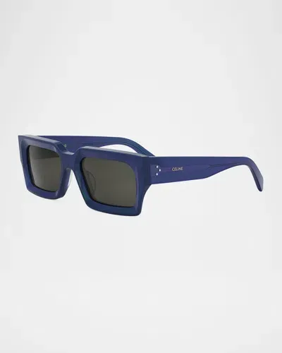 Celine Men's 3-dot Acetate Rectangle Sunglasses In Shiny Blue Smoke