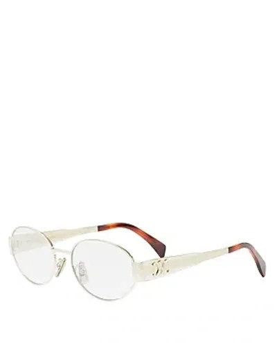 Celine Metal Triomphe Oval Eyeglasses, 53mm In Silver/white Solid