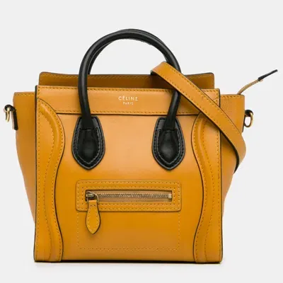 Pre-owned Celine Nano Bicolor Luggage Tote Bag In Yellow