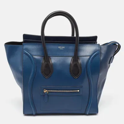 Pre-owned Celine Navy Blue/black Leather Mini Luggage Tote