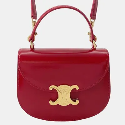 Pre-owned Celine Red Shiny Calfskin Leather Teen Besace Clea Triomphe Shoulder Bag