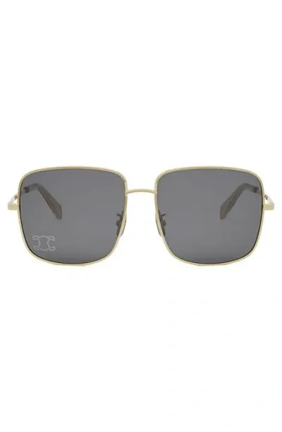 Celine Embellished Triomphe Metal Square Sunglasses In Endura Gold Smoke