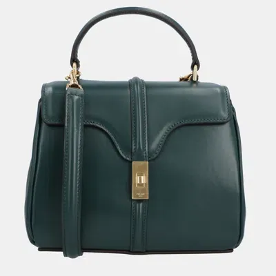 Pre-owned Celine Satinated Green Calfskin Leather Mini 16 Shoulder Bag