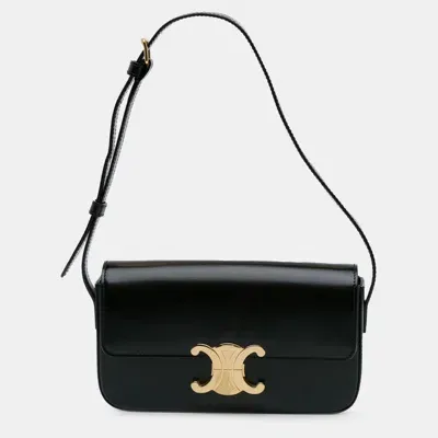 Pre-owned Celine Teen Shiny Calfskin Triomphe Bag In Black