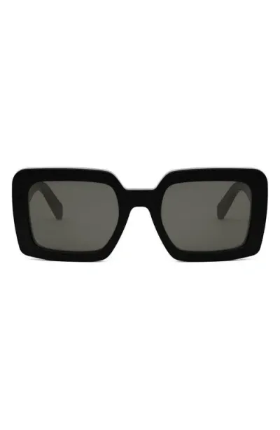 Celine Triomphe 56mm Square Sunglasses In Shiny Black/smoke