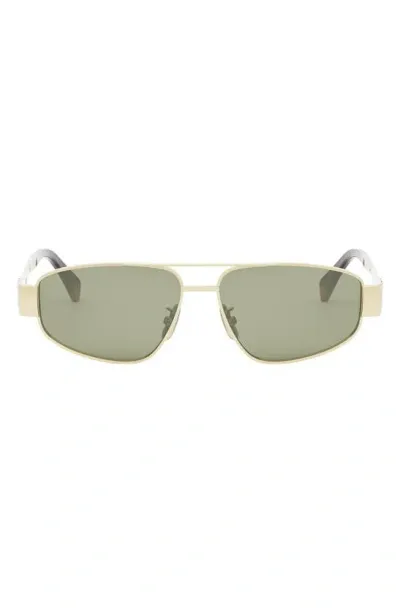 Celine Men's Metal Triomphe 57mm Pilot Sunglasses In Gold Light Green