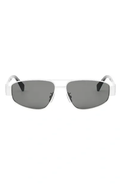 Celine Metal Triomphe Pilot Sunglasses, 57mm In Shiny Palladium / Smoke