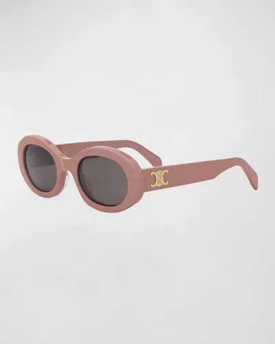 Celine Triomphe Acetate Oval Sunglasses In Shiny Pink Smoke