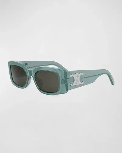 Celine Triomphe Acetate Rectangle Sunglasses In Shiny Light Green Smoke