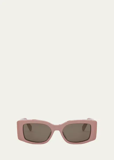 Celine Triomphe Acetate Rectangle Sunglasses In Shiny Pink Brown