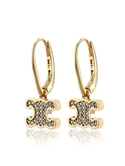 Celine Triomphe Embellished Earrings In Golden