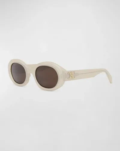 Celine Triomphe Logo Oval Acetate Sunglasses In Ivory Brown