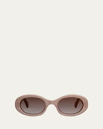 Celine Triomphe Logo Oval Acetate Sunglasses In Shiny Brown